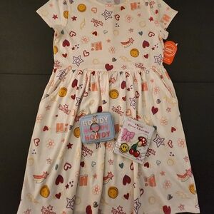 NWT Wonder Nation Casual Multicolor Dress, Girls XL,Charms ,Key Chain Zip Wallet